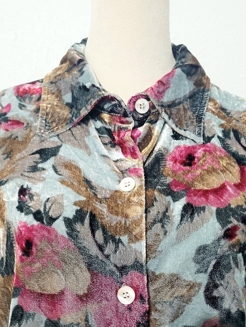 Soft Surroundings Floral Tunic Top Medium Silk Blend Button Front Boho Velvety - Picture 3 of 12